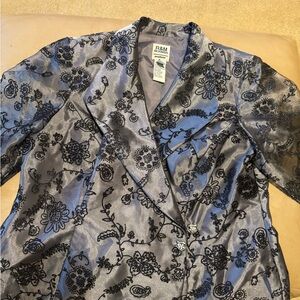 R&M Richards Silver Satin Jacket with Black Floral Burnout EUC Size 16